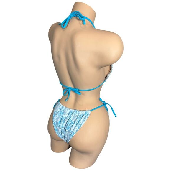 Boutique Women's Blue Bikini With Lace Overlay Large Set - Picture 11 of 14